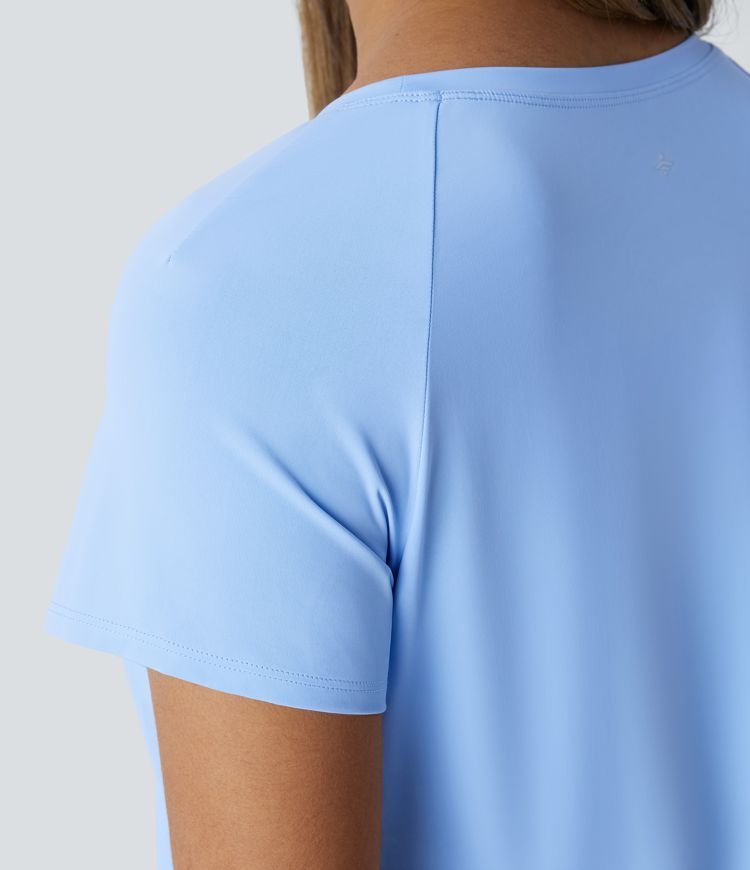 Boat Neck Short Sleeve Cut Out Cool Touch Workout Sports Top-UPF50+