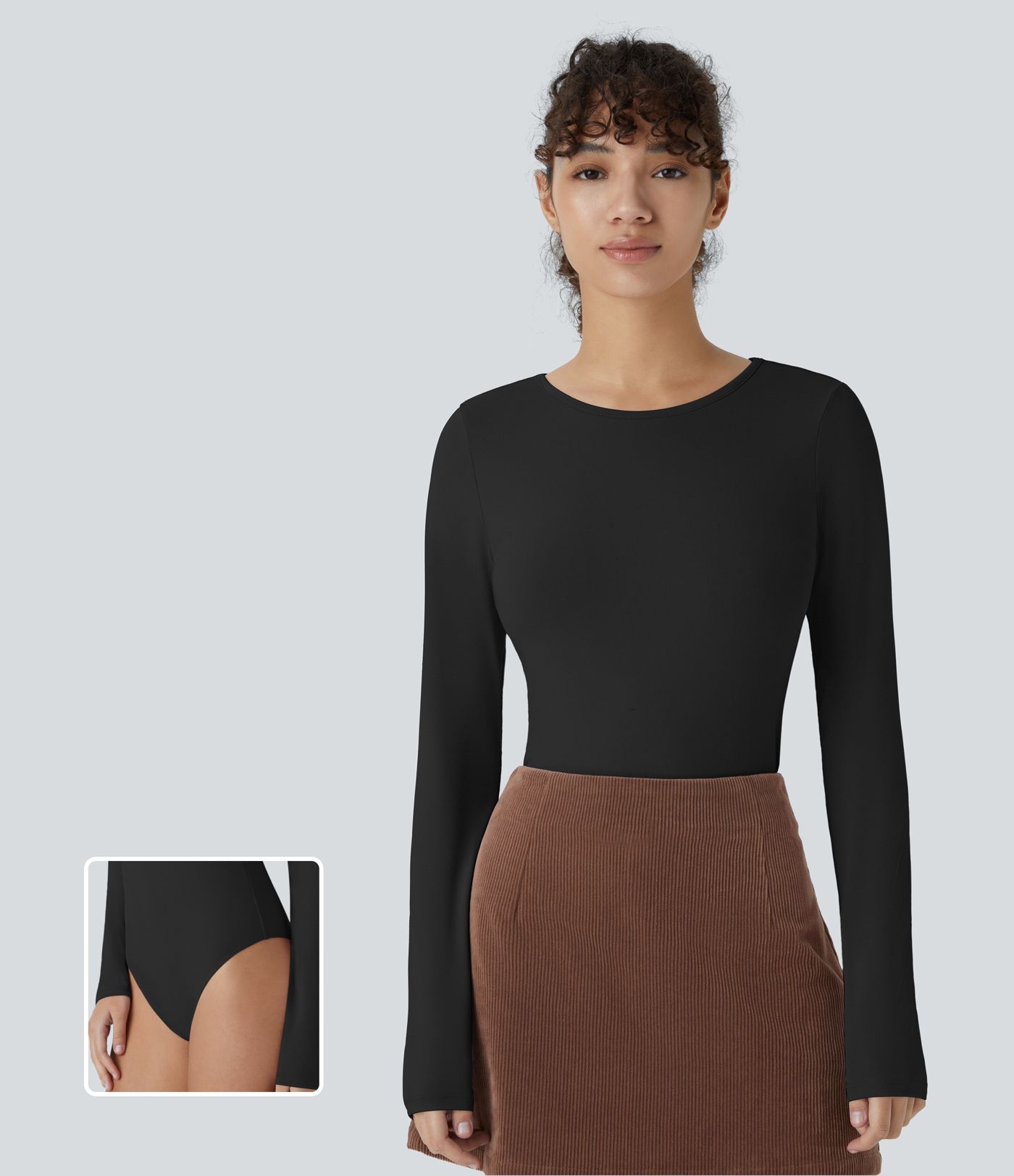 Round Neck Long Sleeve Casual Bodysuit