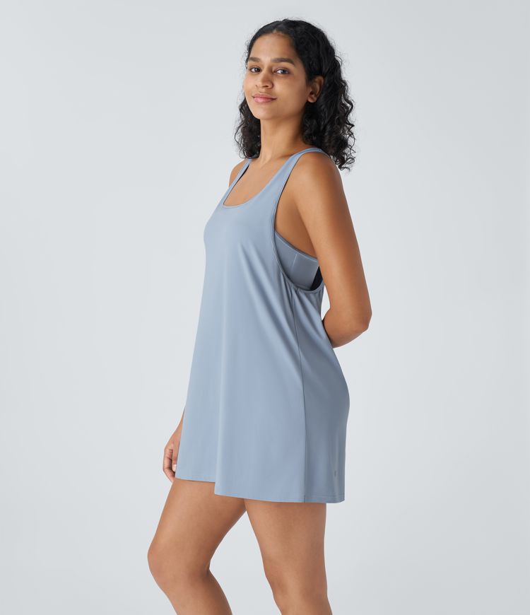 U Neck Sleeveless Racerback Side Pocket 2-Piece Set Mini Yoga Active Dress