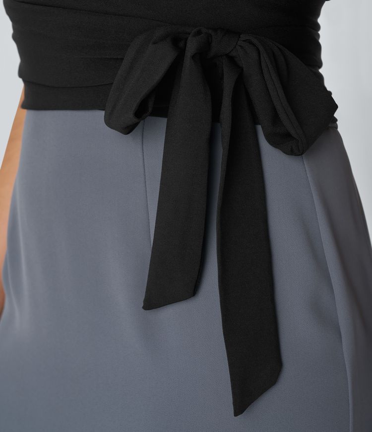 V Neck Wrapped Tie Side Work Blouse