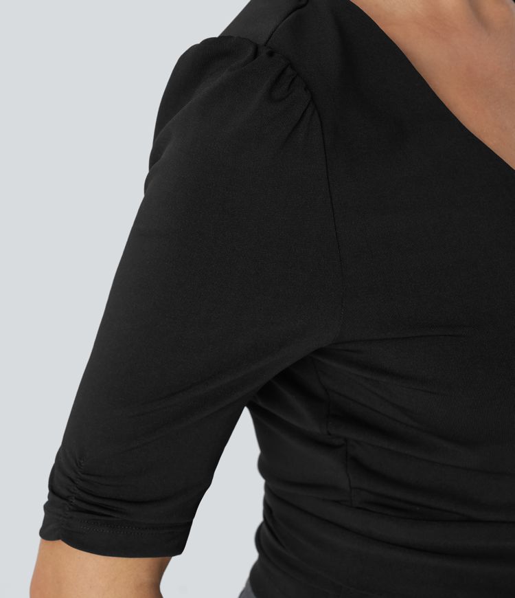 V Neck Wrapped Tie Side Work Blouse