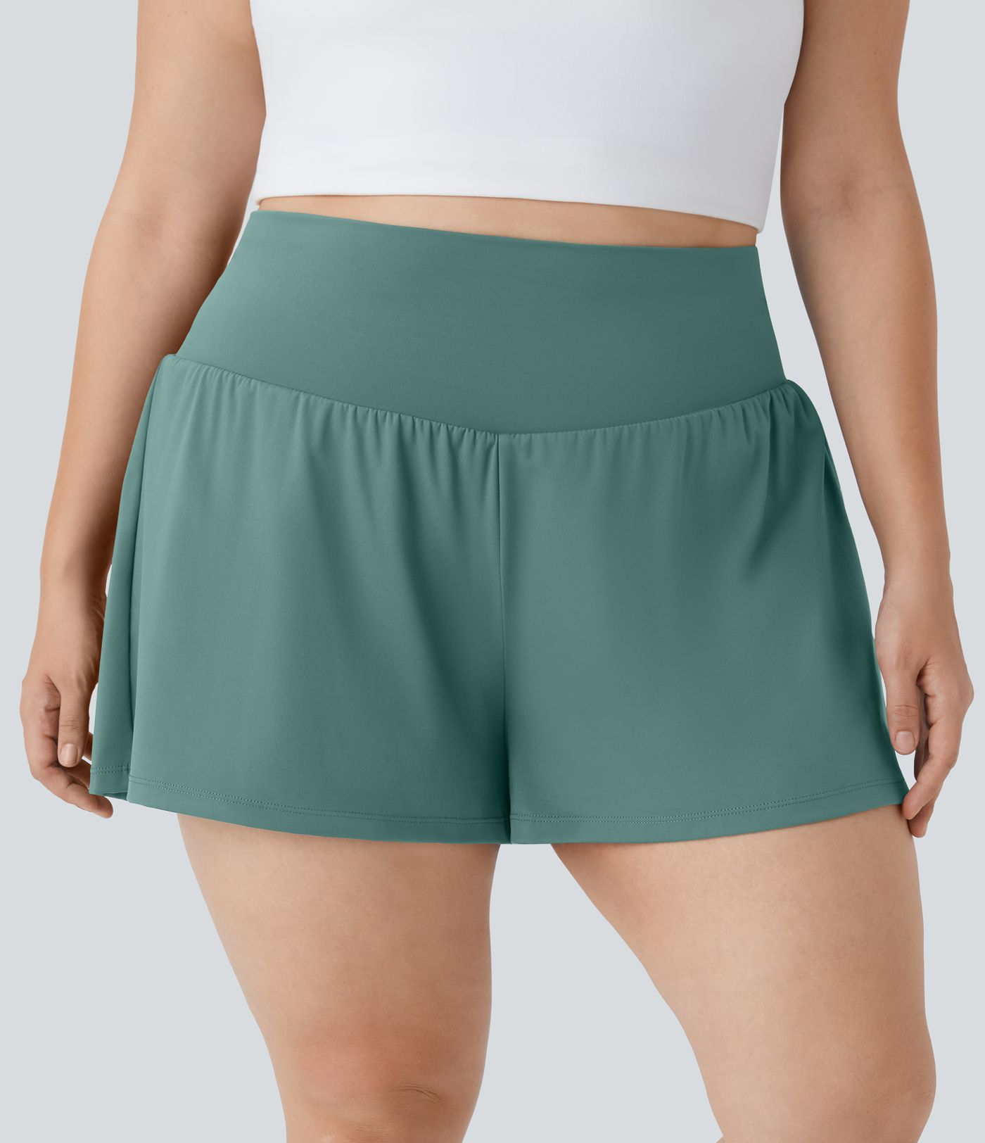 Super High Waisted Back Pocket & Side Hidden Pocket 2-in-1 Yoga Plus Size Shorts 4''-Longer Length
