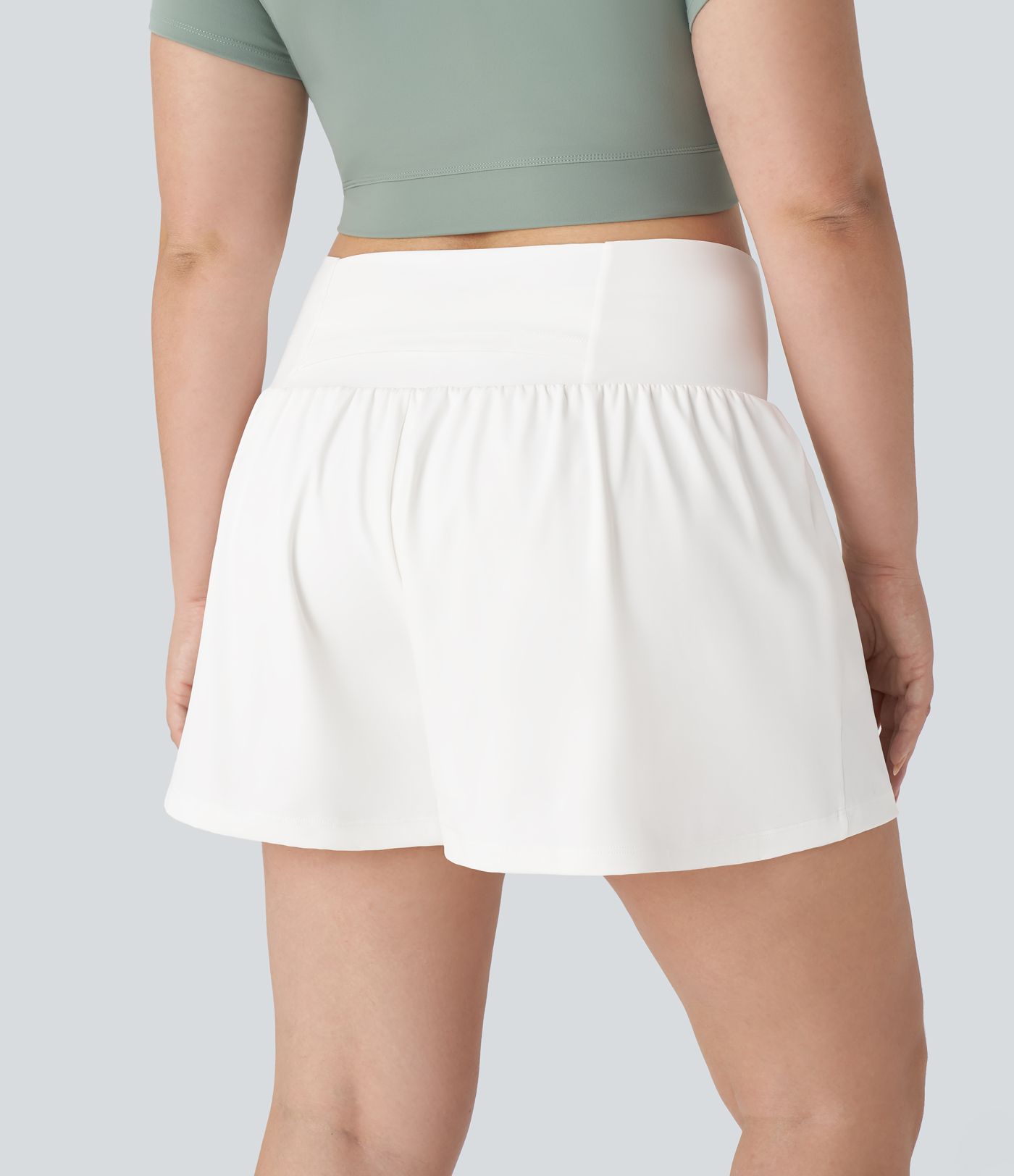 Super High Waisted Pocket & Pocket 2-in-1 Yoga Plus Size Shorts 4''-Longer Length