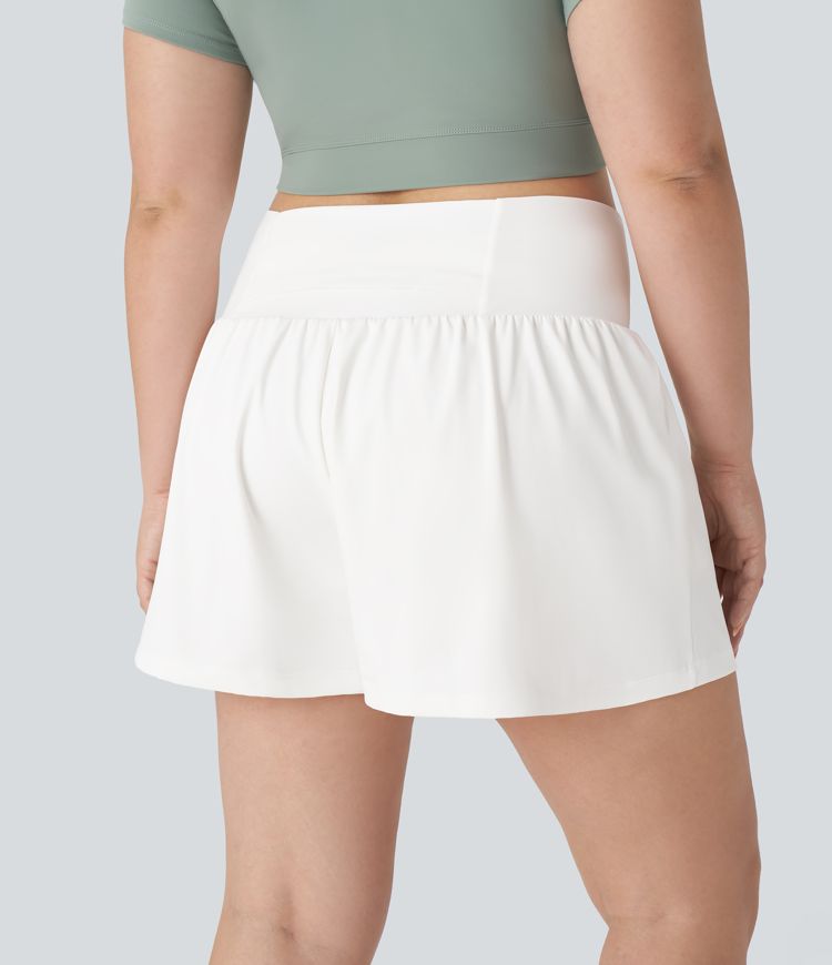 Super High Waisted Pocket & Pocket 2-in-1 Yoga Plus Size Shorts 4''-Longer Length