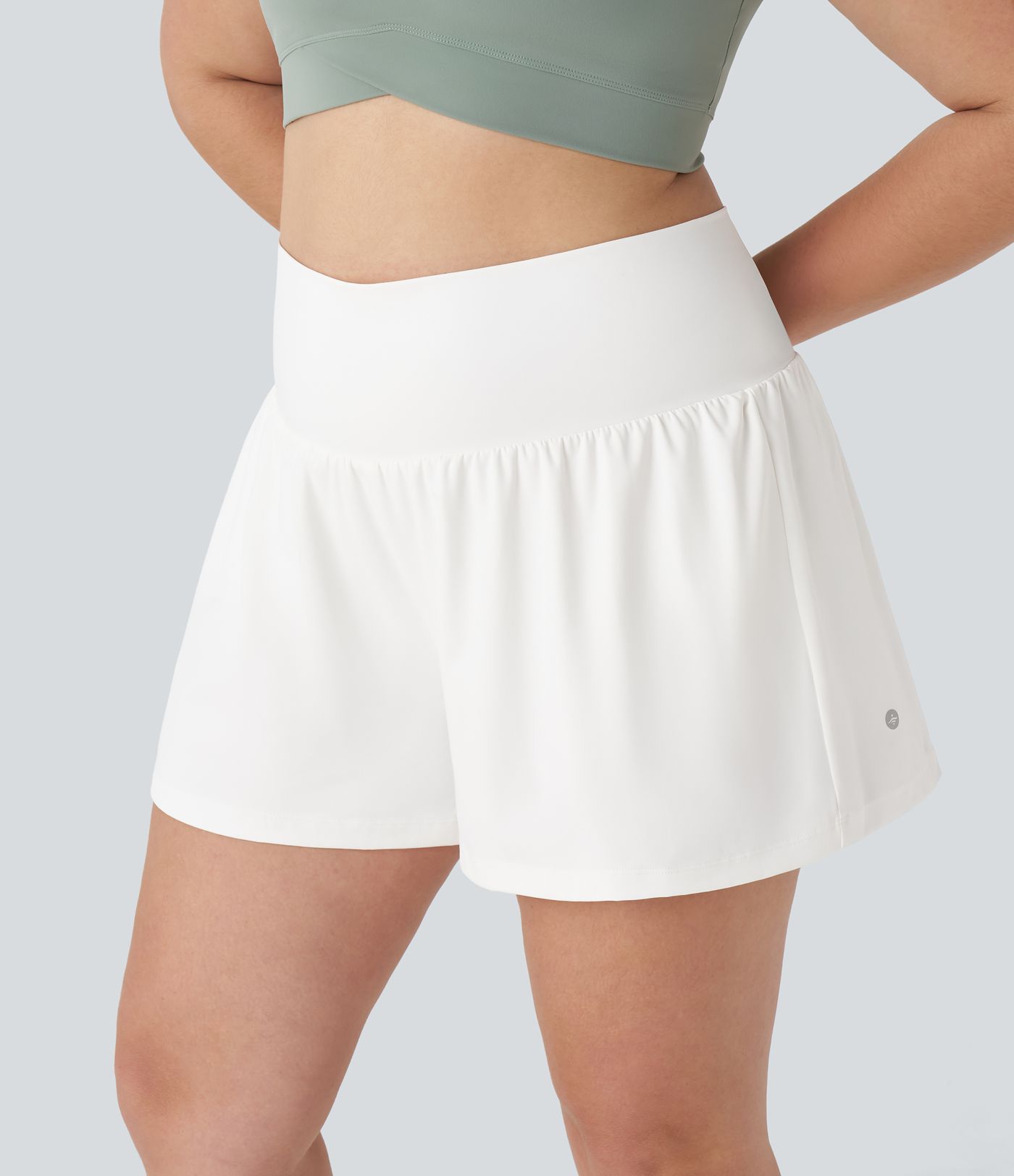 Super High Waisted Pocket & Pocket 2-in-1 Yoga Plus Size Shorts 4''-Longer Length