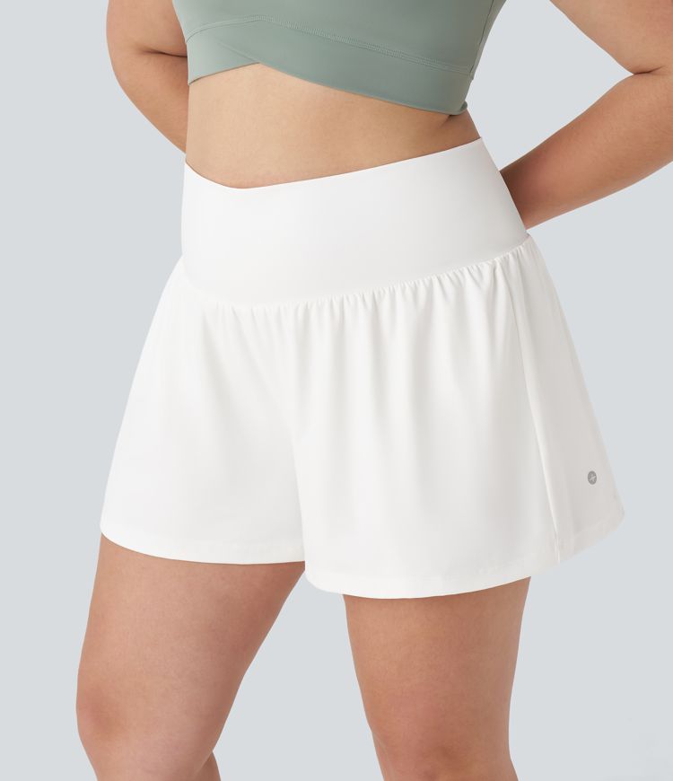 Super High Waisted Pocket & Pocket 2-in-1 Yoga Plus Size Shorts 4''-Longer Length