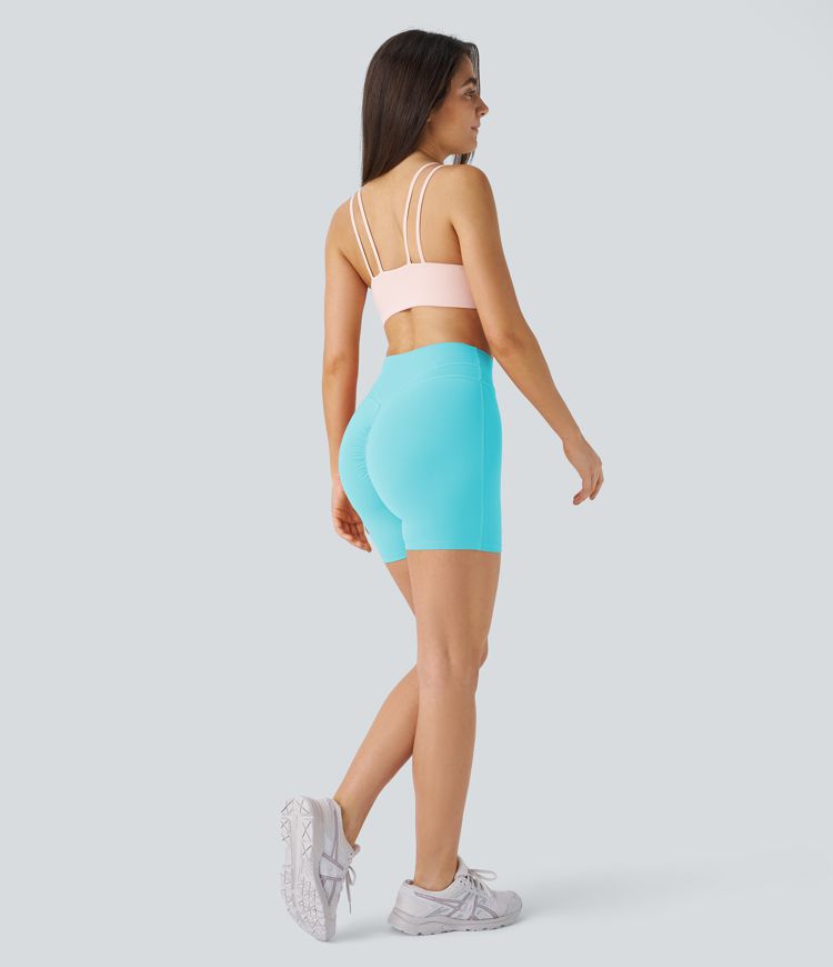 Softlyzero™ Plush High Waisted Crossover Ruched Yoga Shorts 5''