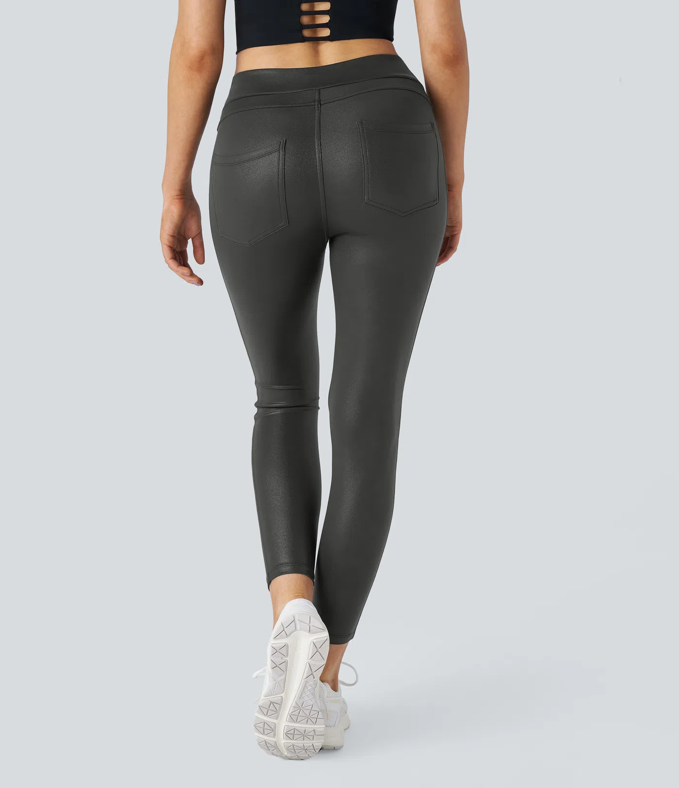 Softlyzero™ Faux Leather High Waisted Back Side Pocket Work Leggings