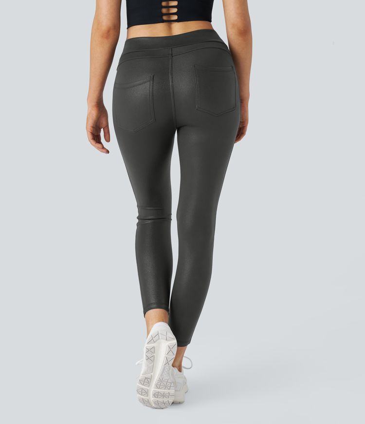 SoftlyZero™ Faux Leather High Waisted Pocket Work Leggings