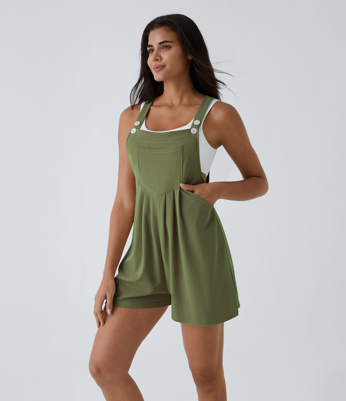 Pockets Waffle Casual Short Overalls