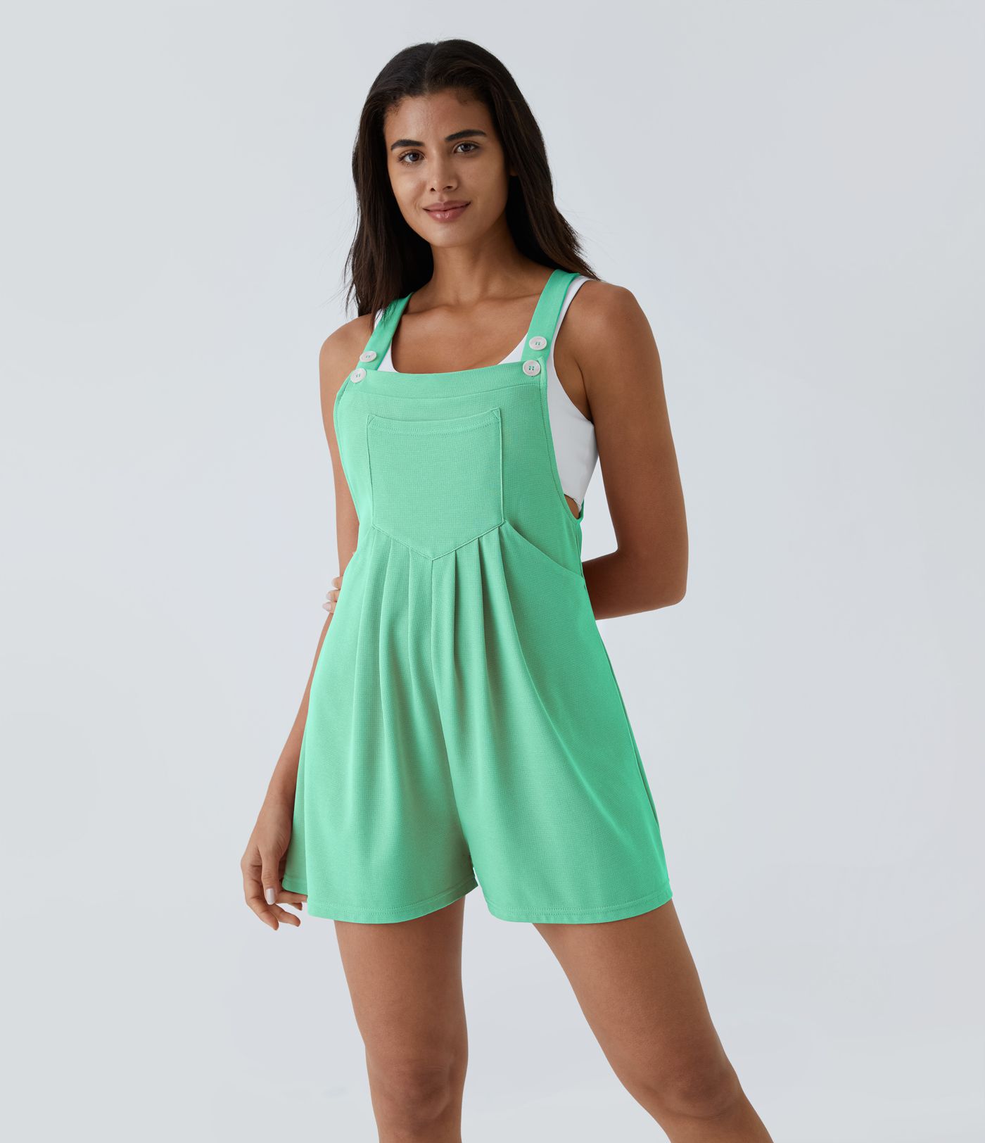 Pockets Waffle Casual Short Overalls