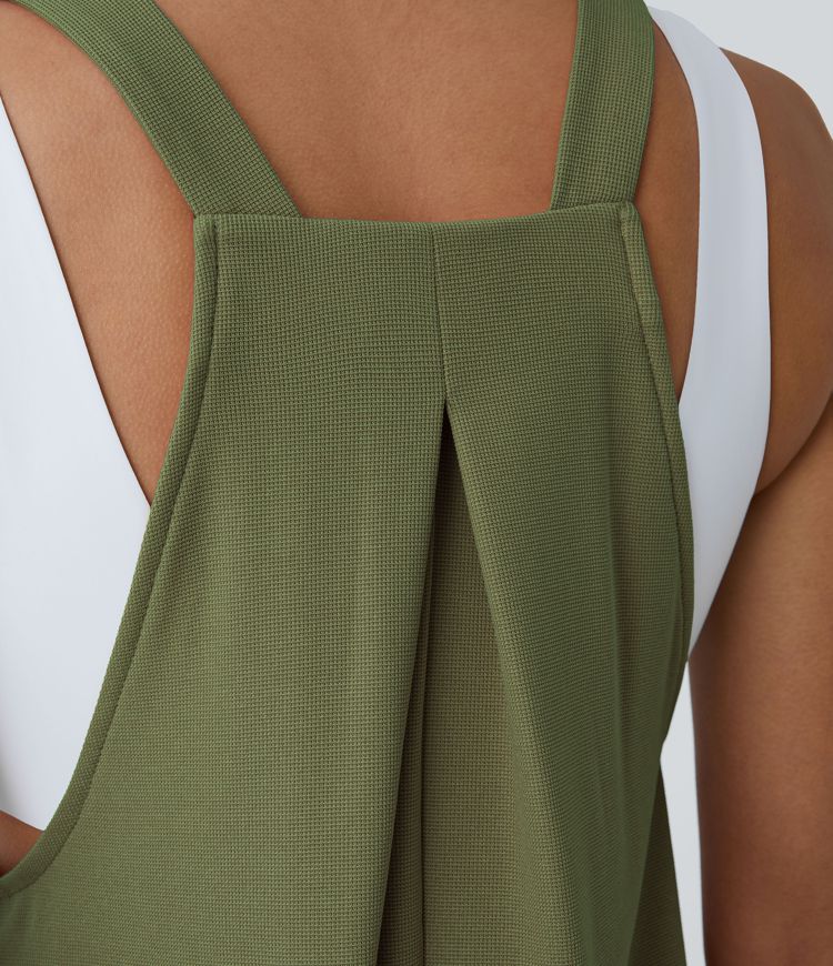 Pockets Waffle Casual Short Overalls