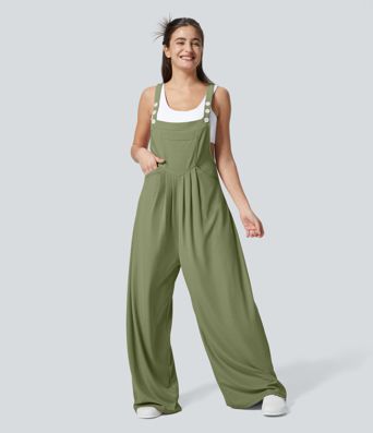Pockets Waffle Casual Overalls