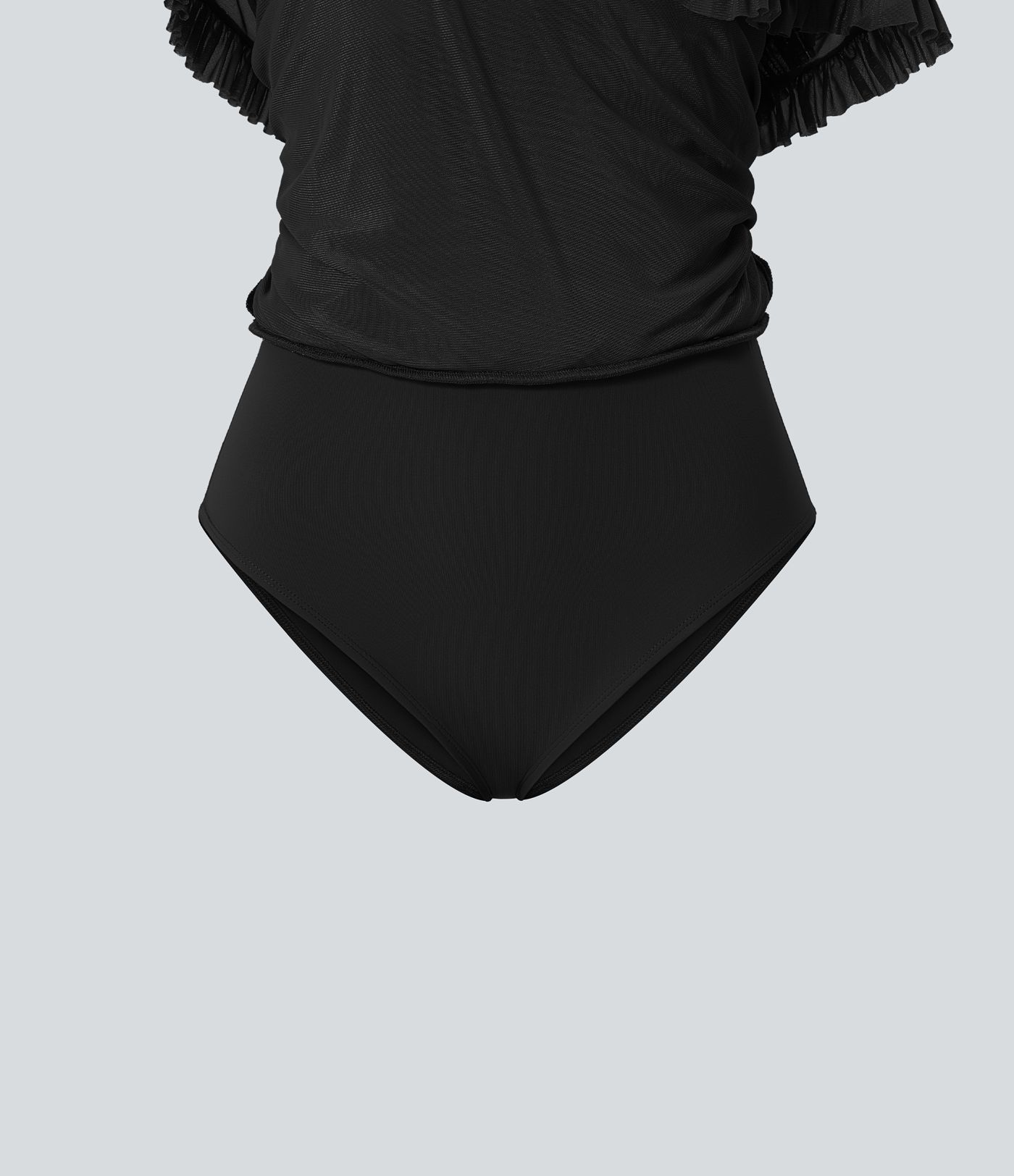 Mesh Mid Rise Drawstring Frill Asymmetric Hem 2-in-1 Flowy Skirt