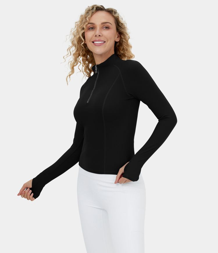Softlyzero™ Plush Top deportivo yoga media cremallera agujeros para pulgares