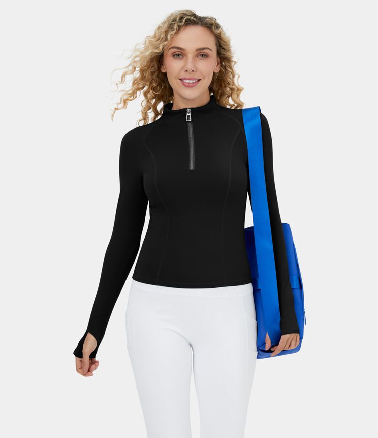 Softlyzero™ Plush Top deportivo yoga media cremallera agujeros para pulgares