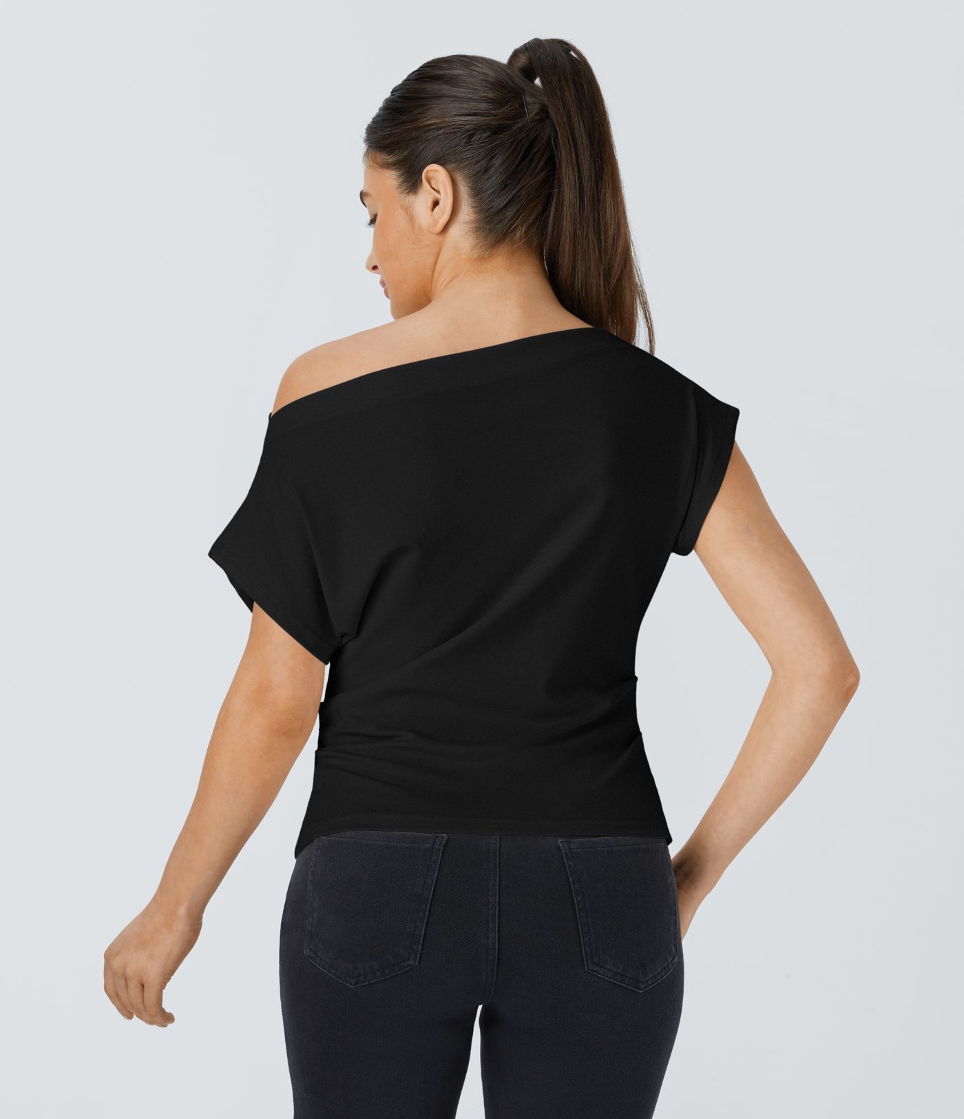 Off Shoulder Short Sleeve Ruched Casual Top