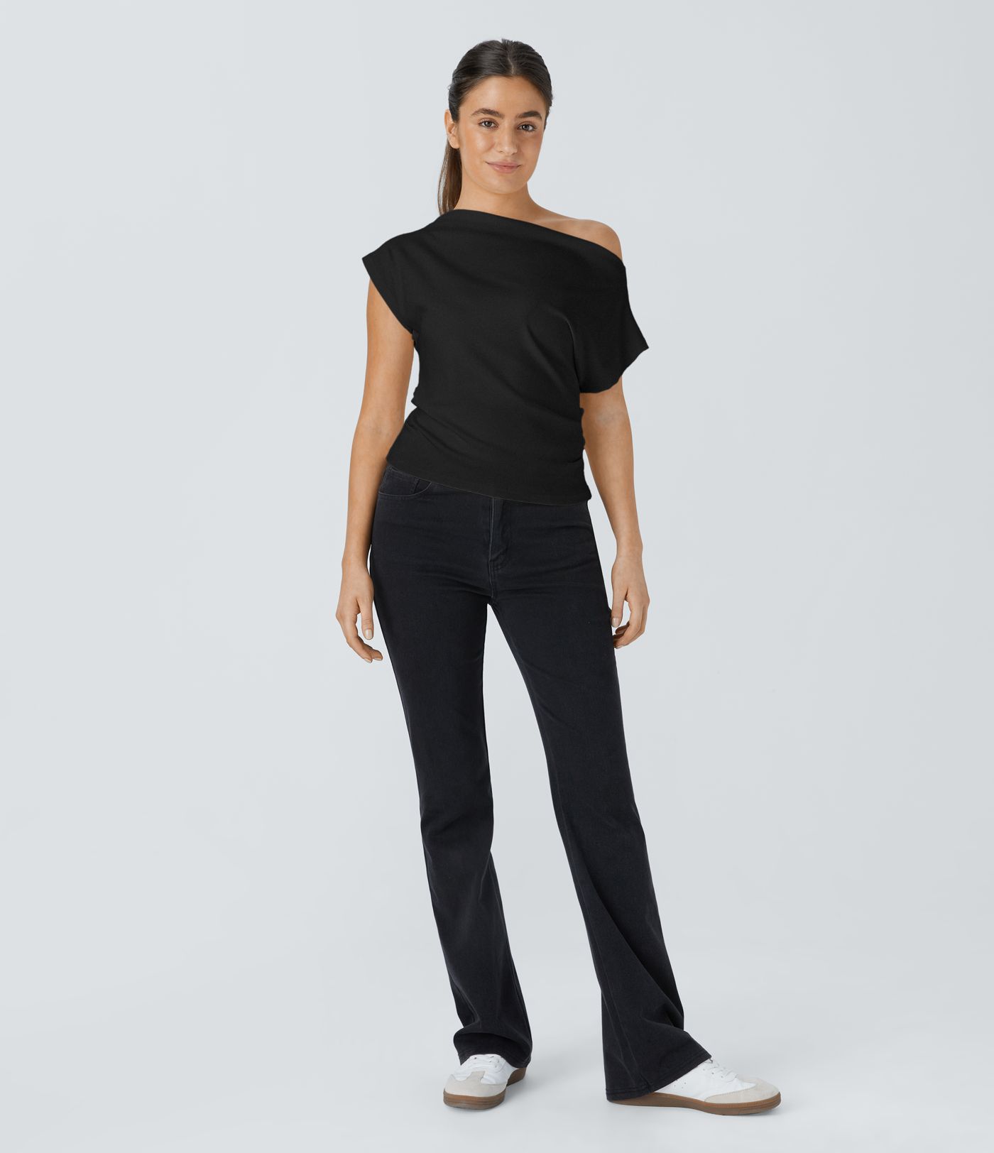 Off Shoulder Short Sleeve Ruched Casual Top