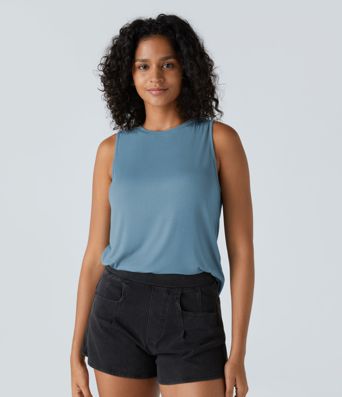 Basic Casual Ribbed Crew Neck Tank Top