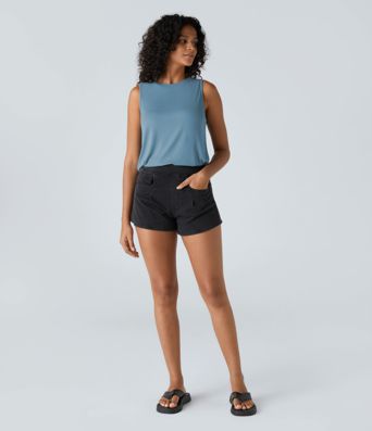 Basic Casual Ribbed Crew Neck Tank Top