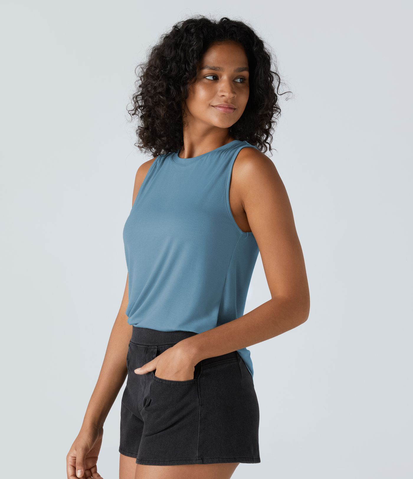 Basic Casual Ribbed Crew Neck Tank Top