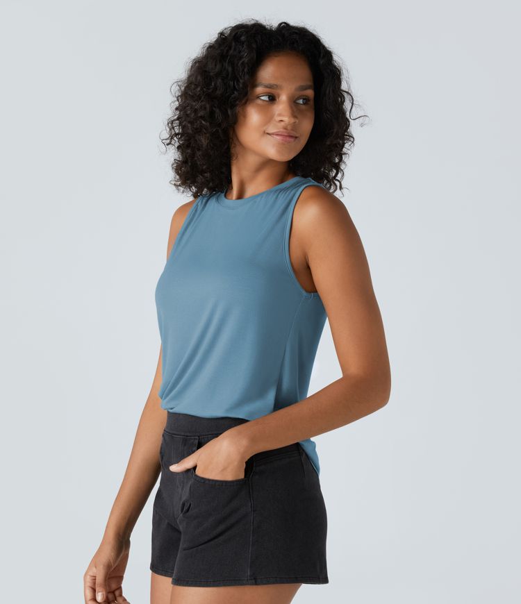 Basic Casual Ribbed Crew Neck Tank Top