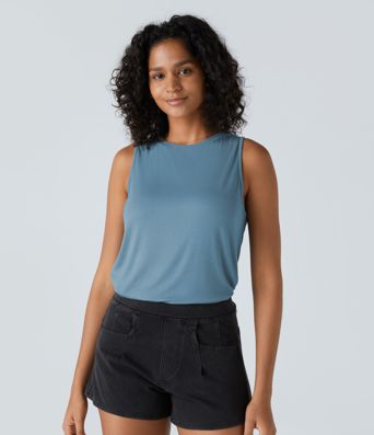 Basic Casual Ribbed Crew Neck Tank Top