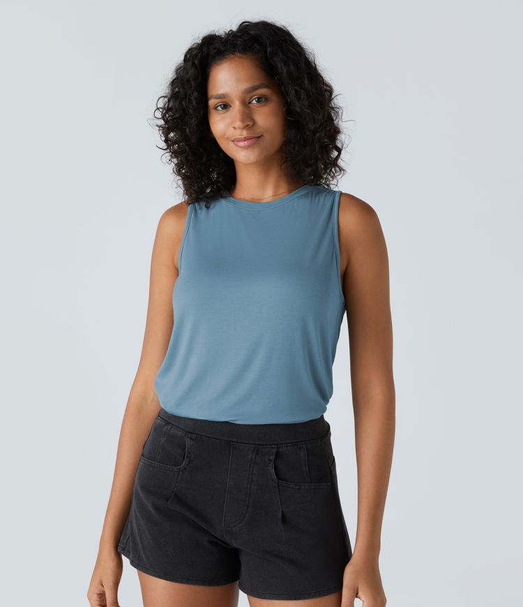 Basic Casual Ribbed Crew Neck Tank Top