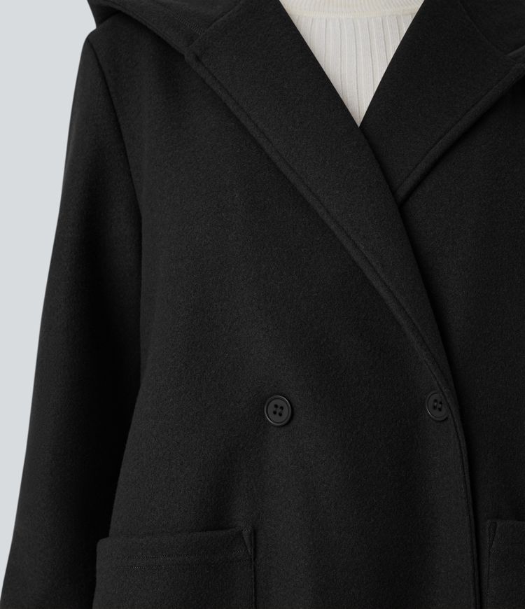 Manteau décontracté à capuche et ceinture avec poches et boutonnage devant