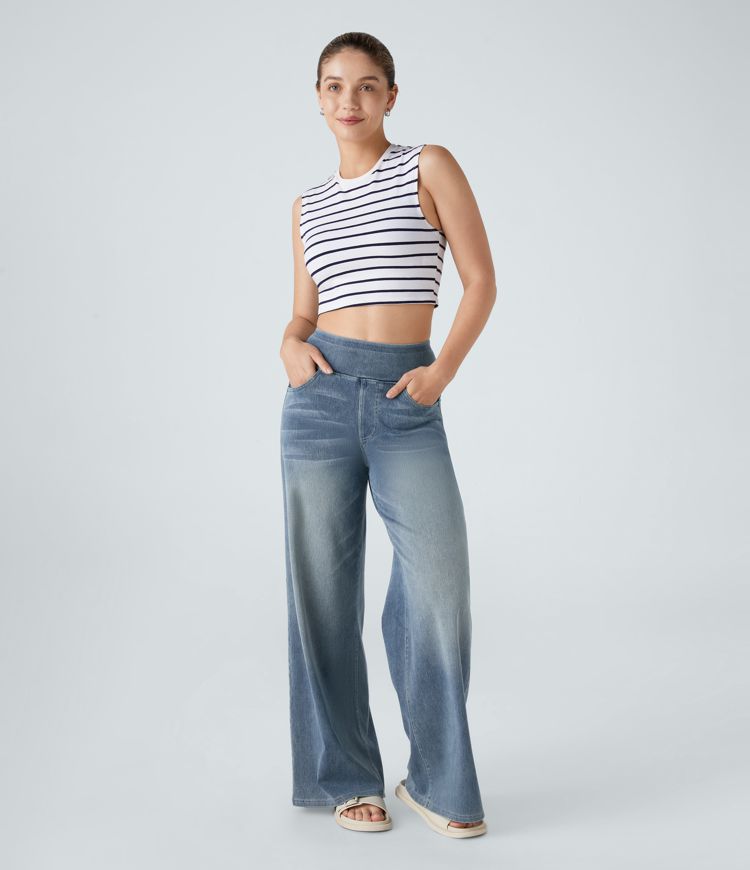 Halara Flex™ High Waisted Pockets Baggy Wide Leg Washed Casual Jeans