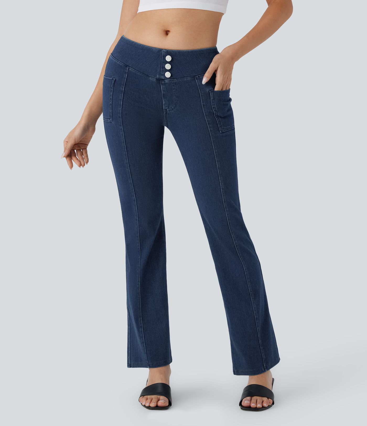 Halara Flex™ Jegging bootcut décontracté extensible délavé taille moyenne avec boutons décoratifs et poches latérales