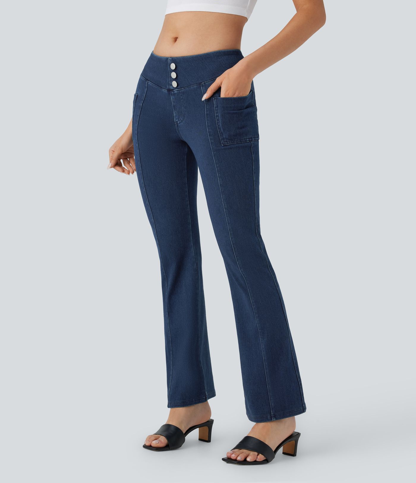 Halara Flex™ Jegging bootcut décontracté extensible délavé taille moyenne avec boutons décoratifs et poches latérales