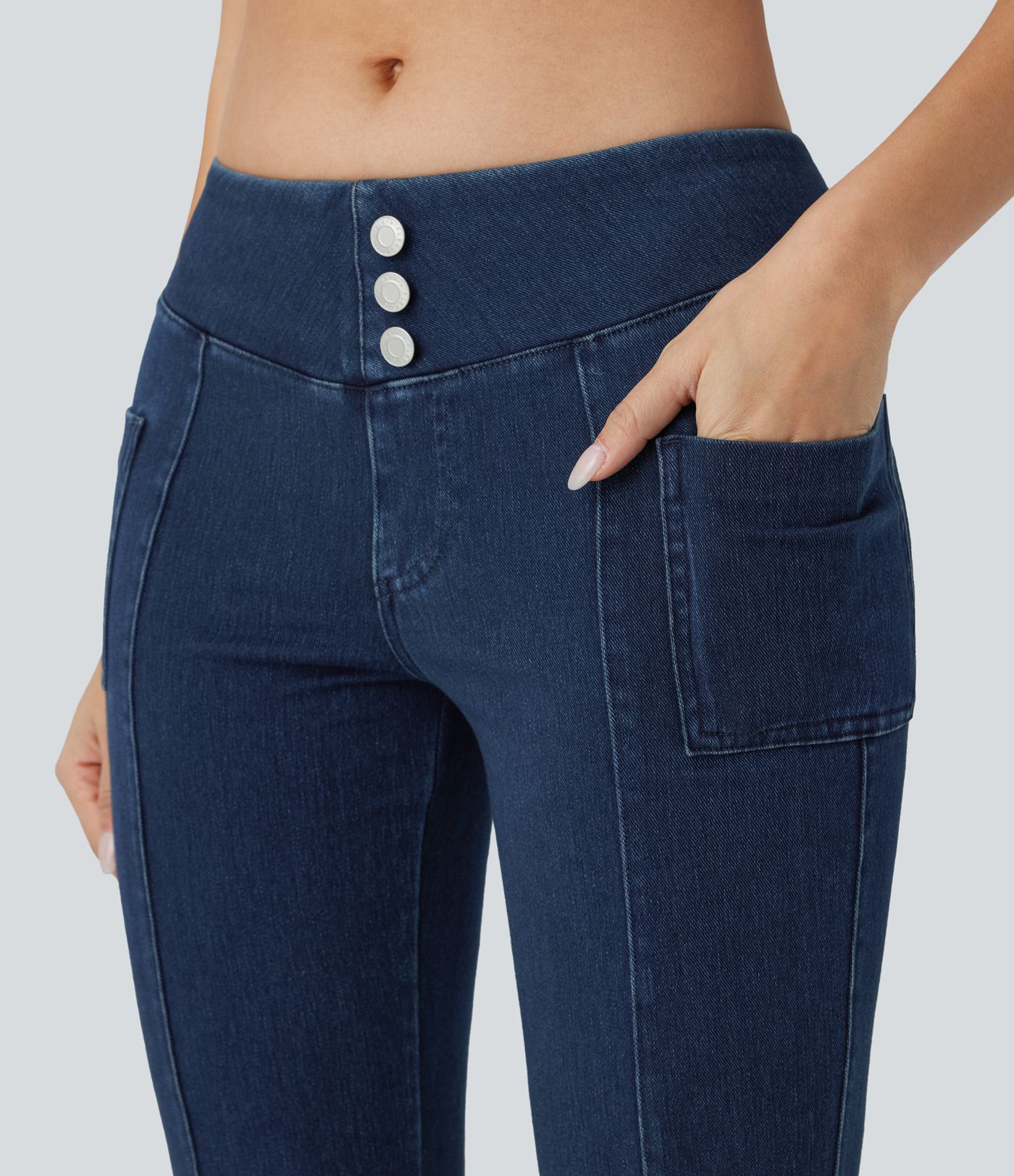Halara Flex™ Jegging bootcut décontracté extensible délavé taille moyenne avec boutons décoratifs et poches latérales