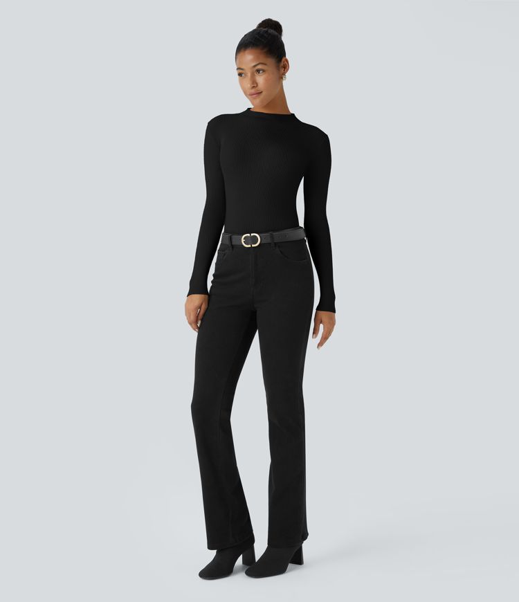 Ribbed Knit Round Neck Long Sleeve Casual Sweater