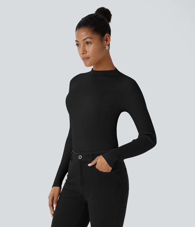 Ribbed Knit Round Neck Long Sleeve Casual Sweater