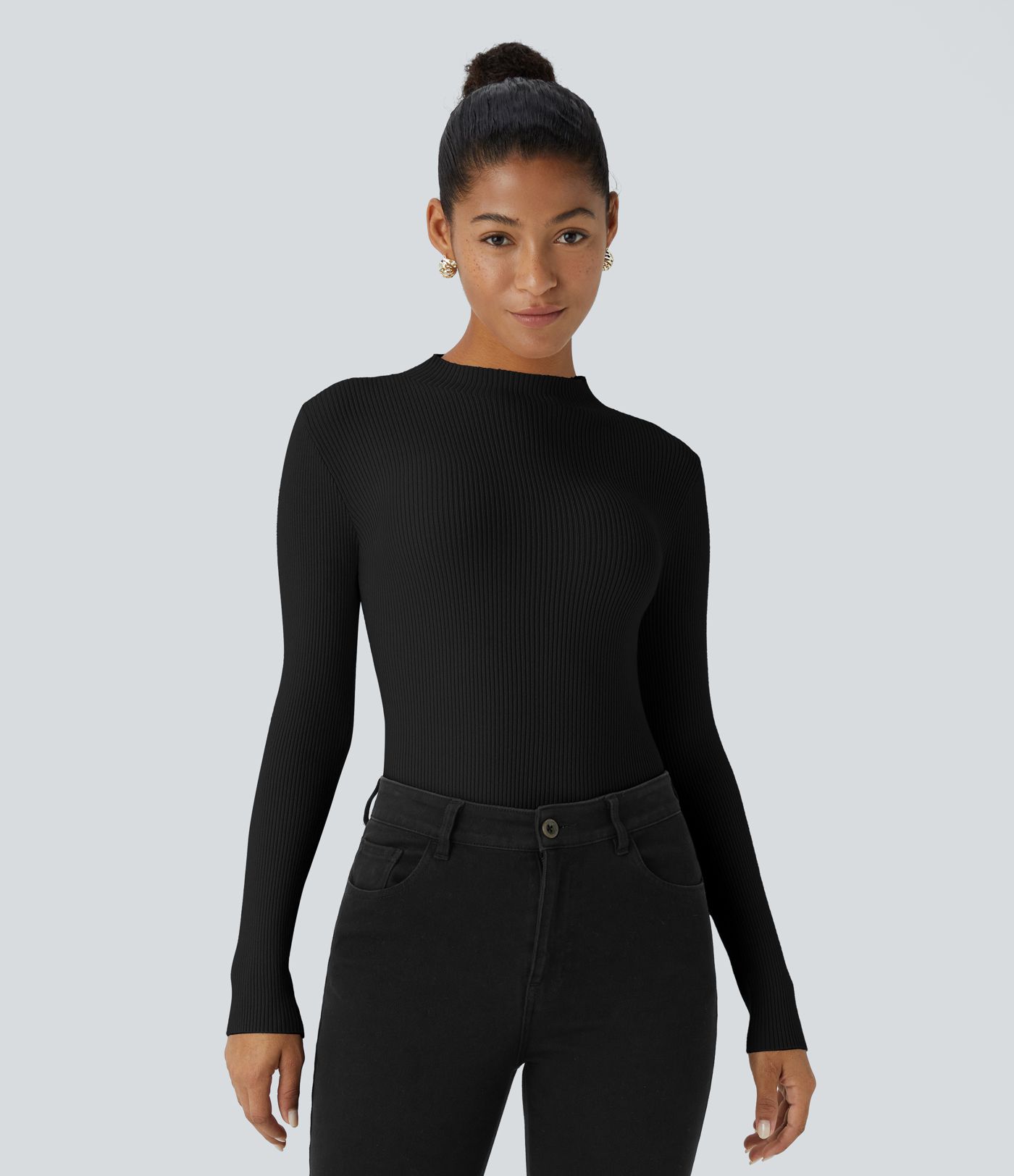 Ribbed Knit Round Neck Long Sleeve Casual Sweater