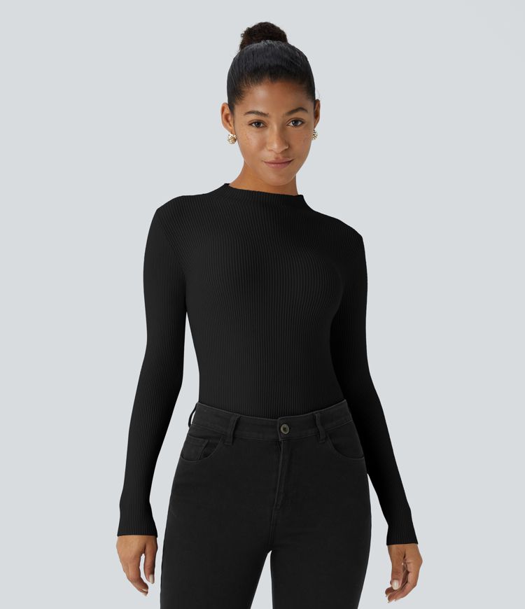 Ribbed Knit Round Neck Long Sleeve Casual Sweater