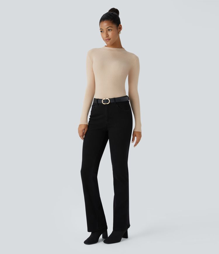 Ribbed Knit Round Neck Long Sleeve Casual Jumper