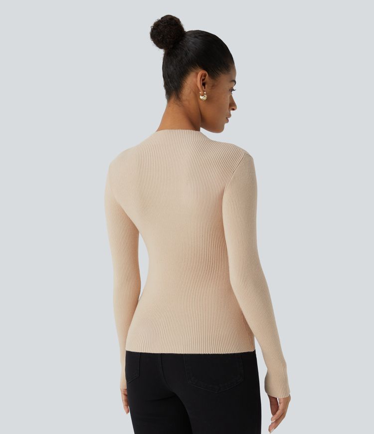 Ribbed Knit Round Neck Long Sleeve Casual Jumper