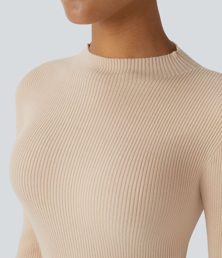 Ribbed Knit Round Neck Long Sleeve Casual Jumper