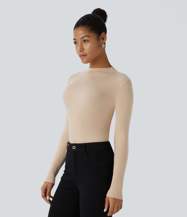 Ribbed Knit Round Neck Long Sleeve Casual Jumper