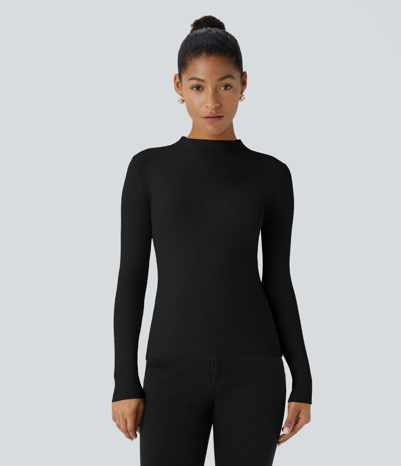 Ribbed Knit Round Neck Long Sleeve Casual Sweater