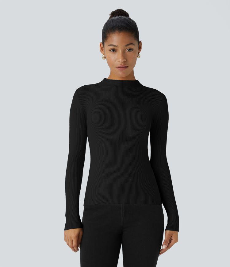 Ribbed Knit Round Neck Long Sleeve Casual Sweater