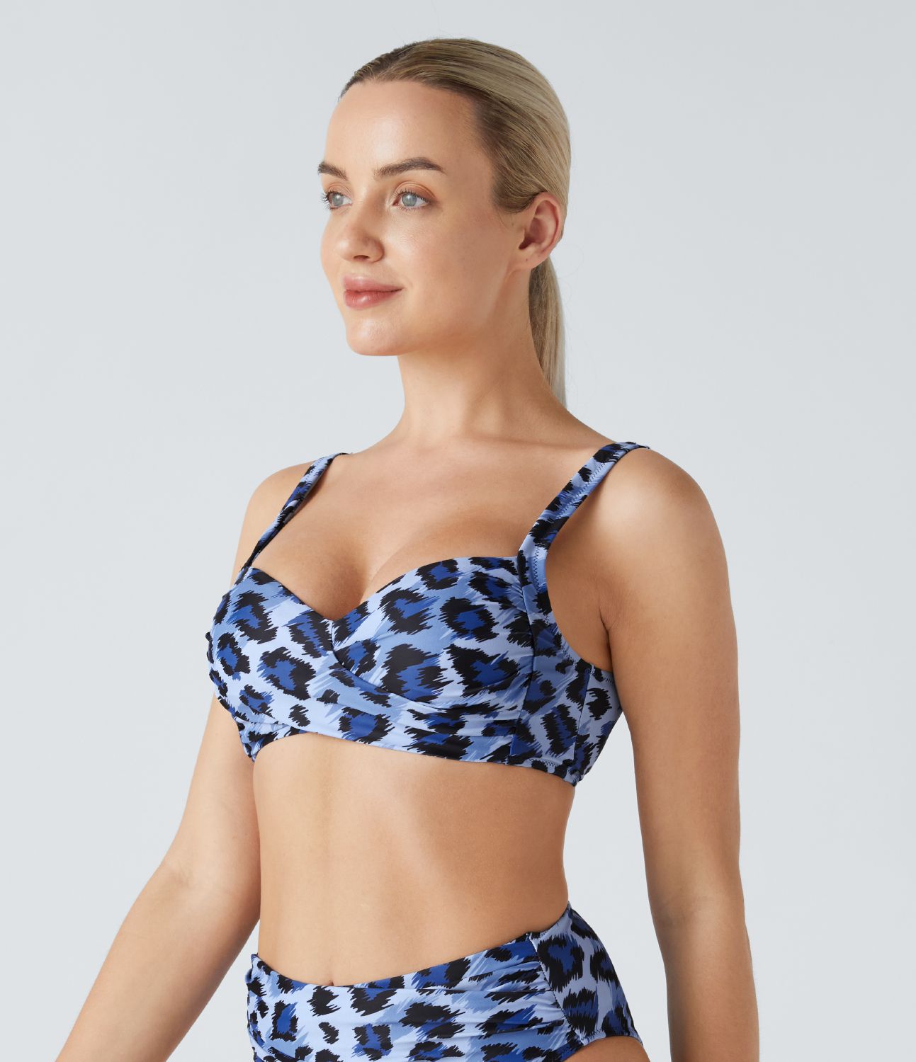 트위스트 조절 가능한 G자 후크 레오파드 프린트 비키니 탑 수영복