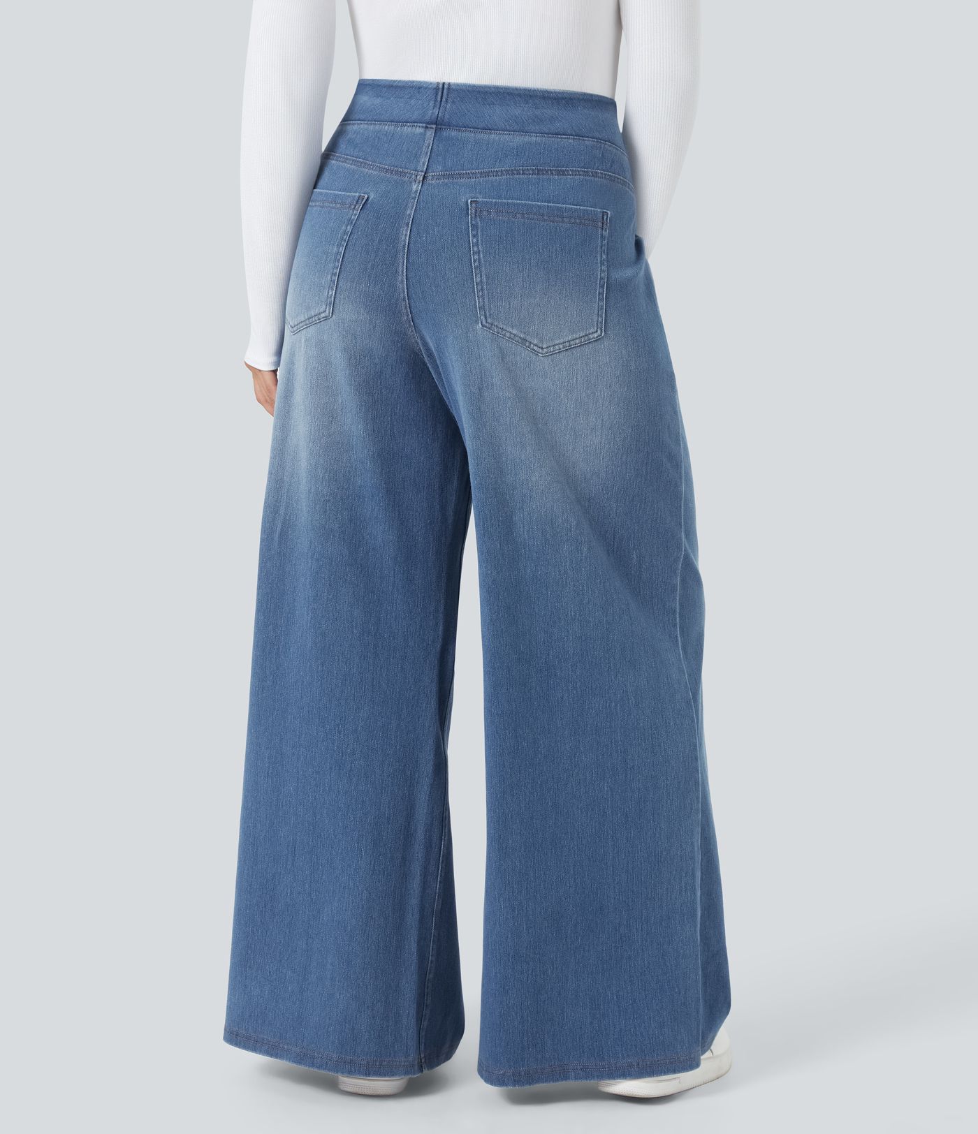 Halara Flex™ High Waisted Pockets Baggy Wide Leg Washed Casual Plus Size Jeans