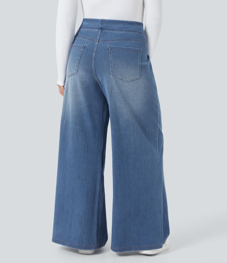 Halara Flex™ High Waisted Pockets Baggy Wide Leg Washed Casual Plus Size Jeans