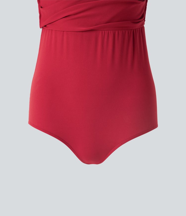 Robe longue de soirée 2-en-1 bustier froncée à volants avec fente