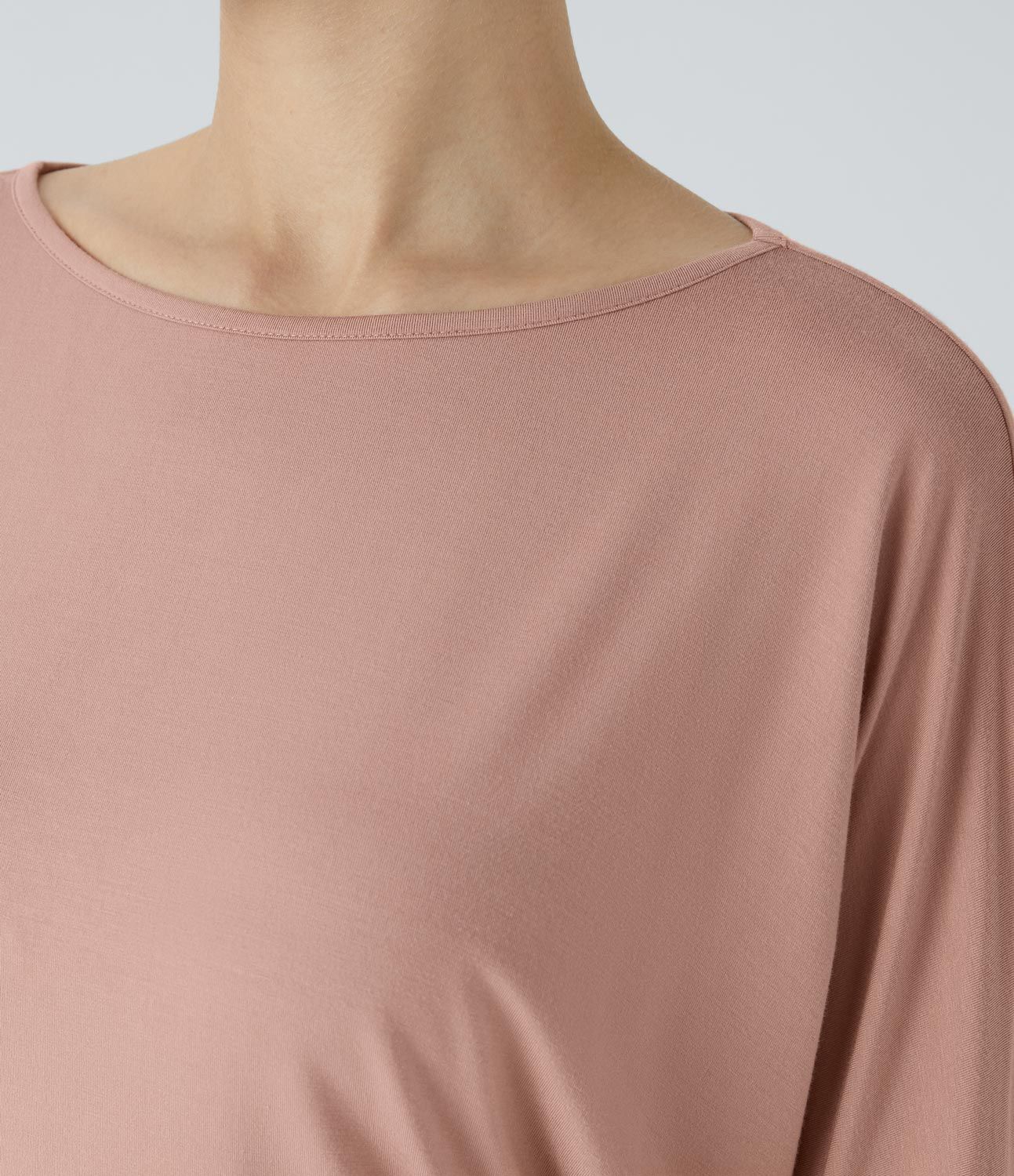 Boatneck Long Sleeve Ruched Casual Top