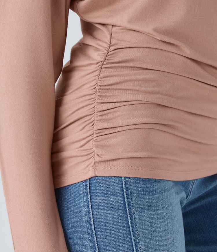 Boatneck Long Sleeve Ruched Casual Top