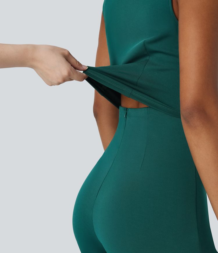 Sleeveless Button Belted Side Pocket Invisible Zipper Work Jumpsuit-Easy Peezy Edition